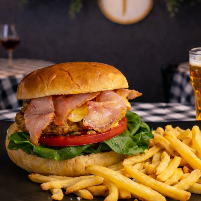 Hamburguesa con Jamón y Tocino