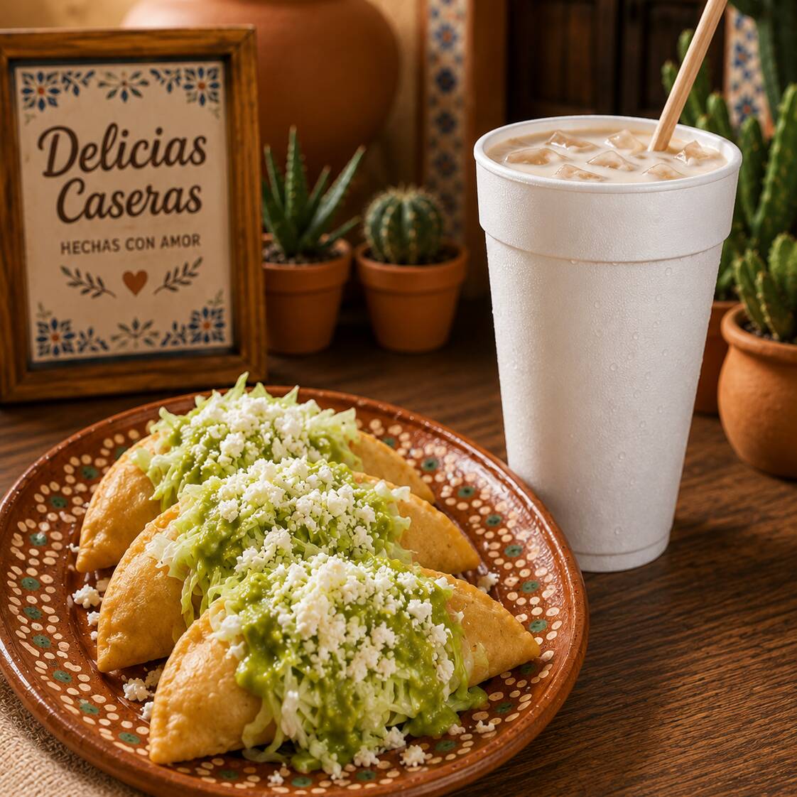 3 empanadas y agua de sabor del día