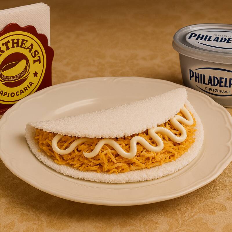 Massa artesanal, Frango desfiado e Cream Cheese. Tags: pizza, hambúrguer, xis, sushi, churrasco, massas, tapioca, açaí, lanches, comida japonesa, comida chinesa, comida árabe, comida caseira, comida saudável, comida vegetariana, comida vegana, comida light, comida rápida, almoço, jantar, lanche, festa, sem glúten, sem lactose, sem açúcar, low carb, keto, fitness, nutritivo, bebida, sobremesa, a