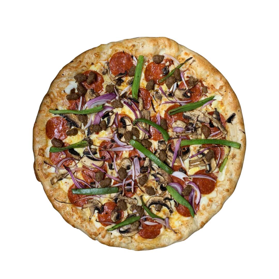 Pizza grande suprema con orilla rellena