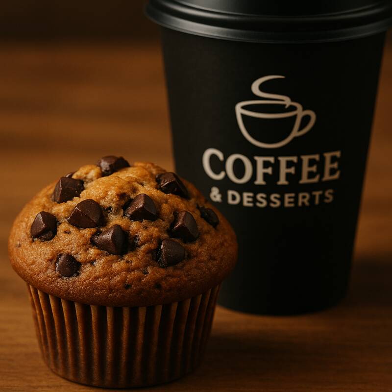 1 Muffin con chispas chocolate y 1 café americano.