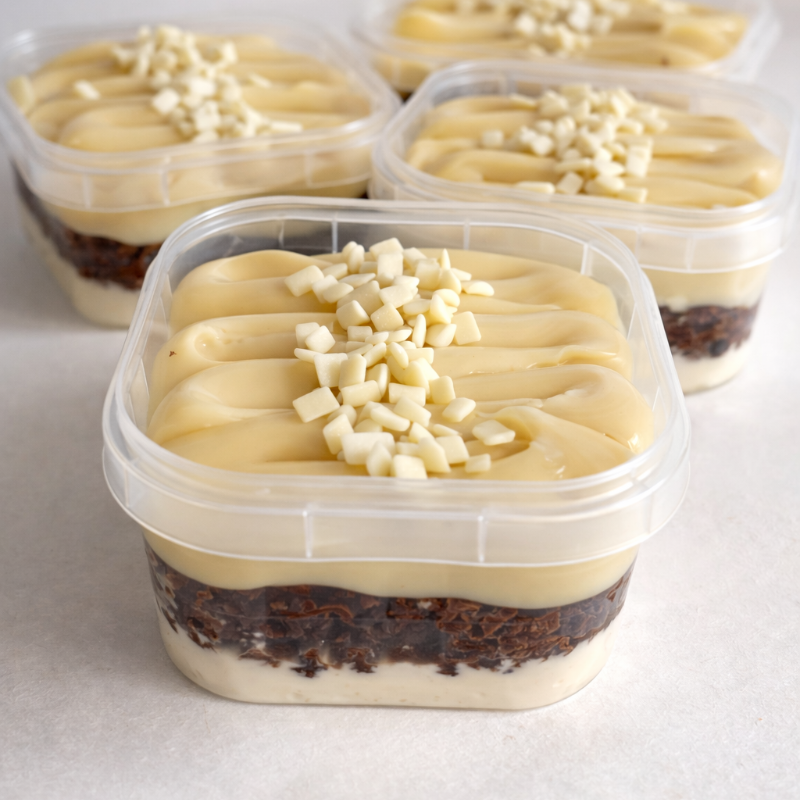 Bolinho no Pote (150ml) Delicioso bolinho no pote com mousse de Ninho super cremosa, massa de chocolate bem molhadinha e finalizado com uma camada generosa de brigadeiro branco cremoso. Uma sobremesa equilibrada, macia e irresistível, perfeita para quem ama a combinação de chocolate com o sabor suave do leite Ninho. Tamanho: Pote 150ml Peso aproximado: 155g