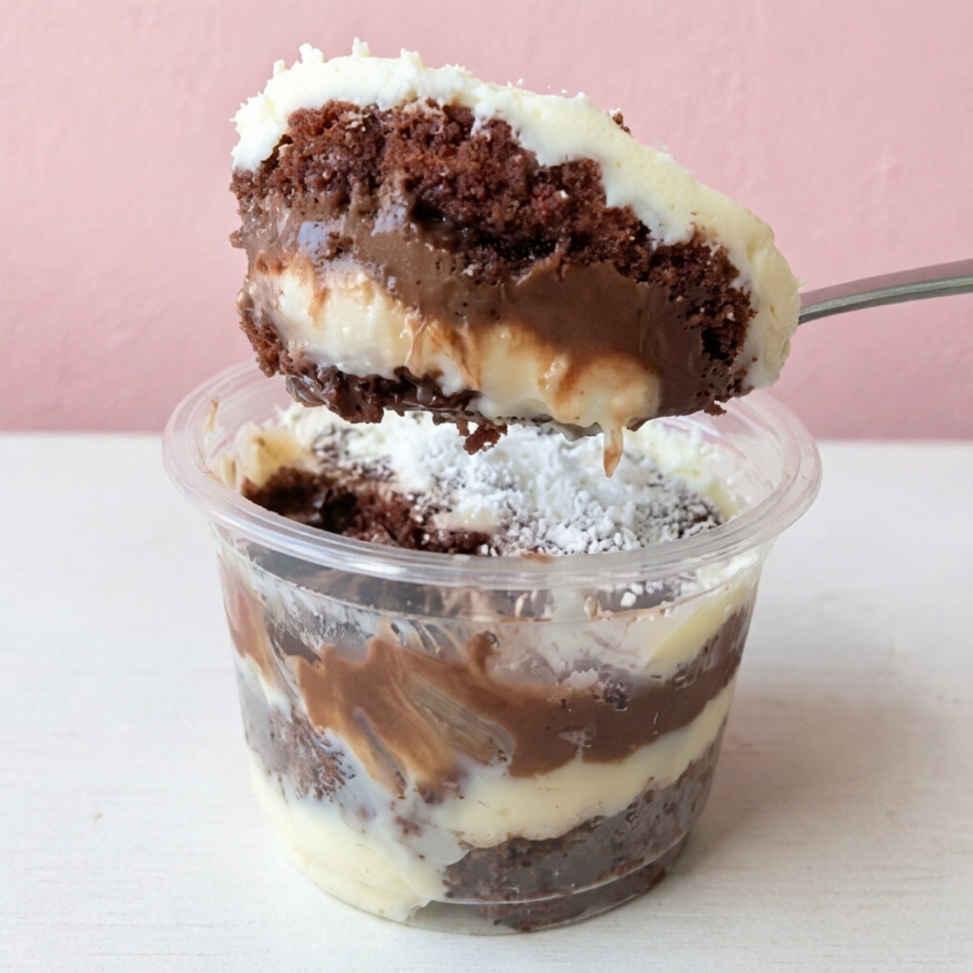 Massa fofinha de chocolate, intercalado com recheio de beijinho e brigadeiro. Tamanho 200ml