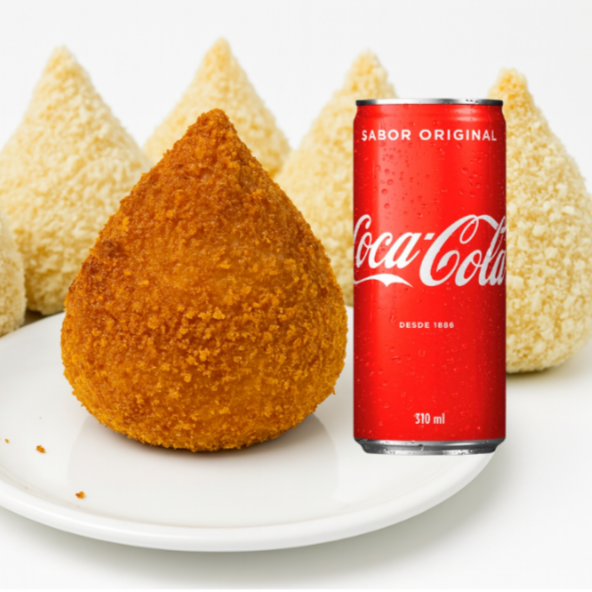 Coxinha de frango com requeijao + coca cola lata