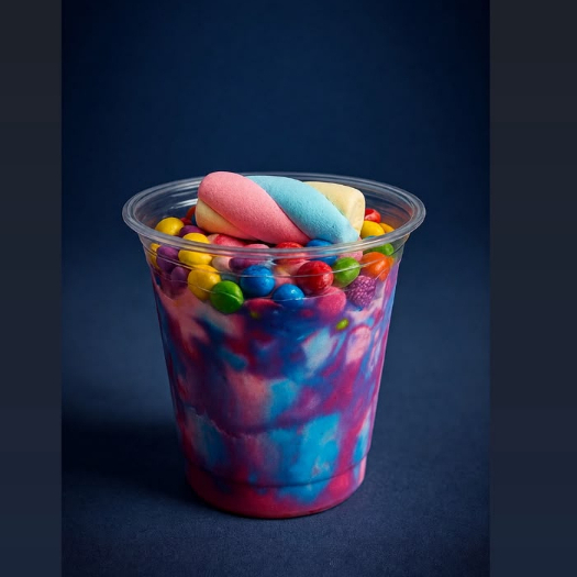 2 Bolas de Sorvete - Cobertura de Sabor Tutti Fruti - Cobertura de Blue Ice - Confete - 1 Fini