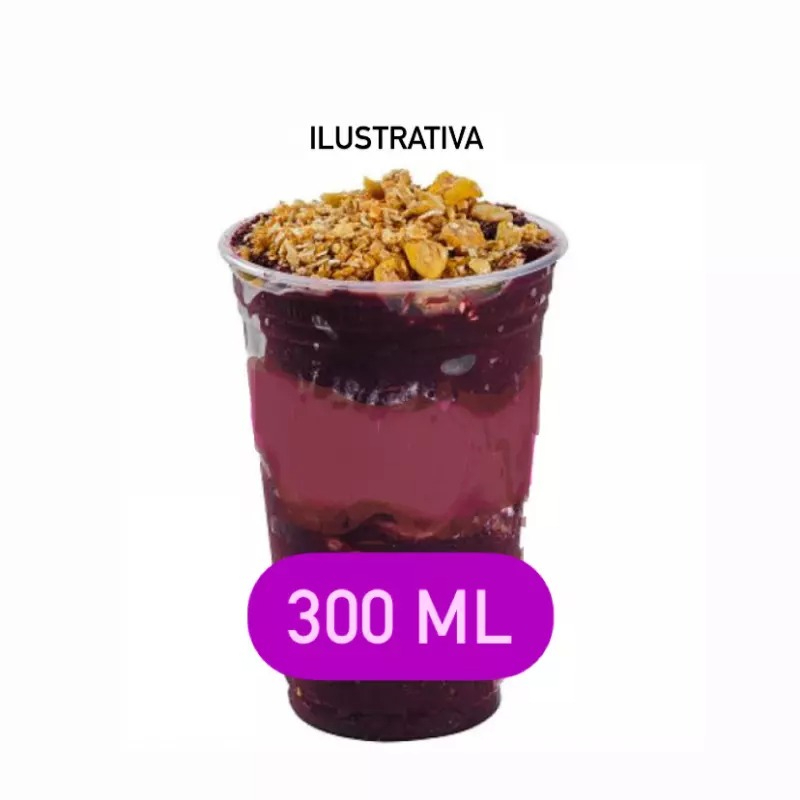 Açaí + Creme 500ml + 3 Complementos + 1 Calda ACOMPANHAMENTOS Leite ninho Granola Mms Banana Kiwi Canudinho de chocolate Jujuba Amendoim triturado Paçoca Chocobol Morango CALDAS Morango Menta Chocolate Leite Condensado