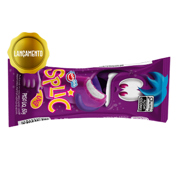 Picolé com recheio cremoso de sorvete de chantilly com cobertura de sorvete sabor uva