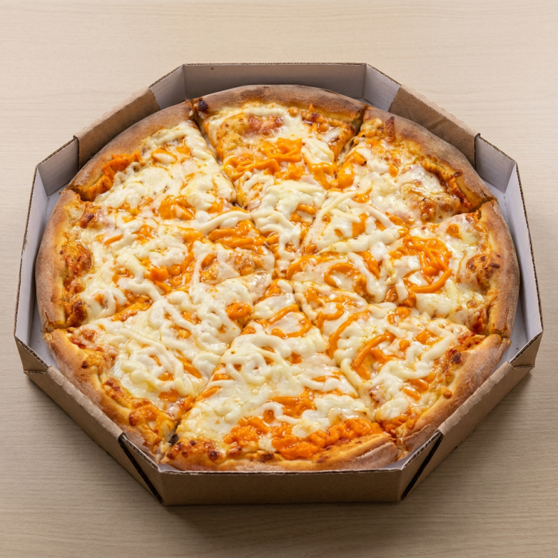 molho, mussarela, catupiry, cheddar e ricota