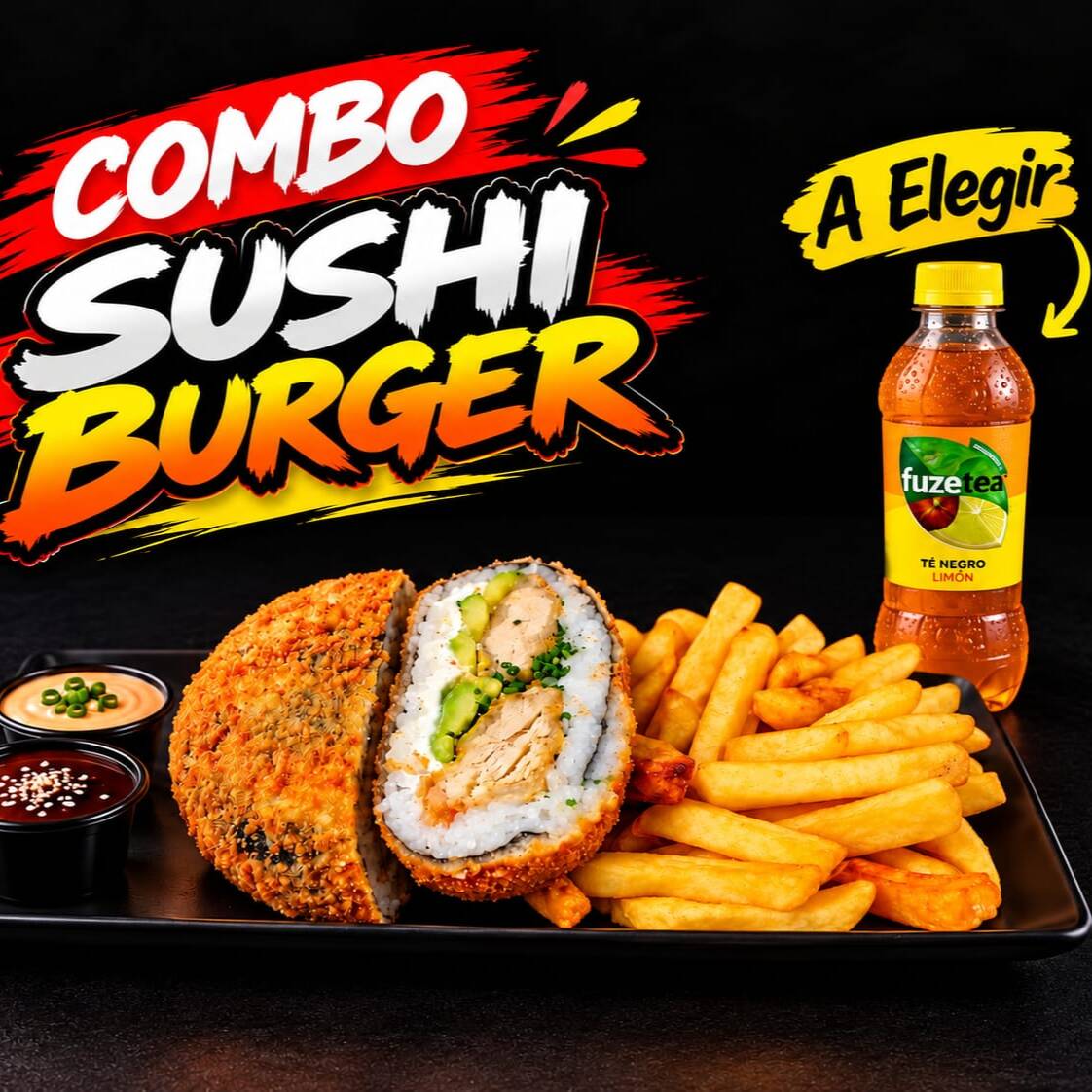 Sushi Burger Empanizadas + Papas Fritas + 1 Bebida