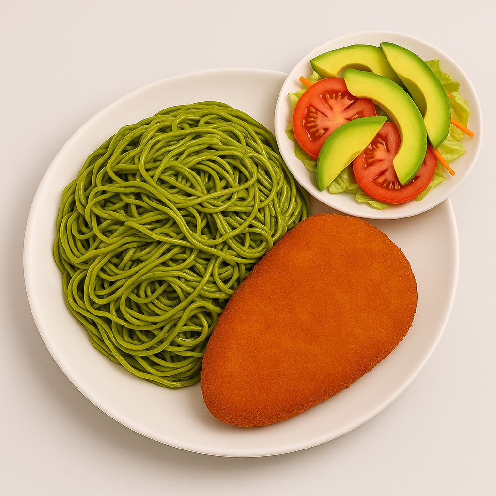 Tallarin Verde C/ Milanesa & Ensalada de Palta