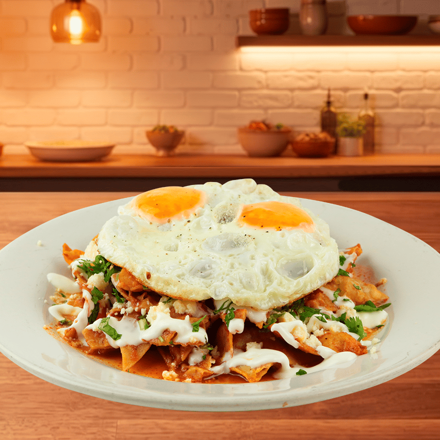 Huevos Estrellados en Chilaquiles
