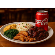 Apresentamos a nossa 'Feijoada Completa', uma delicia que fica melhor ainda com uma Coca Cola lata 350ml. Neste prato, a tradicional feijoada se une harmoniosamente a um arroz delicadamente solto, preparado com o toque especial da casa. Acompanha uma farofa surpreendentemente crocante, uma couve refogada de sabor inigualável e, sem esquecer, um torresmo irresistivelmente fritinho. E, para dar o toque final, uma vinagrete fresca e saborosa que é indispensável. Com um peso médio de 500g, é a opção perfeita para uma refeição completa e saborosa para uma pessoa. Experimente e encante-se! #Feijoada #Entregaparceira #Ifood