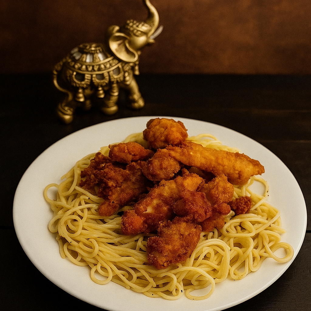 Pasta al ajo con tiras crispy