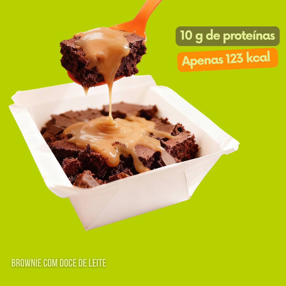 (123 Calorias, 50g) Delicie-se com o Brownie com Doce de Leite, que combina cacau, biomassa de banana verde e doce de leite zero lactose. Uma sobremesa rica em sabor e com menos calorias! Ingredientes: cacau 100%, biomassa de banana verde, doce de leite zero lactose diet, ovo de galinha, creme de leite light zero lactose e proteina isolada de ervilha. Todos os produtos do nosso cardápio são ultracongelados, práticos, prontos para serem aquecidos no micro-ondas, airfryer ou forno convencional, garantindo saúde e sabor na sua rotina.