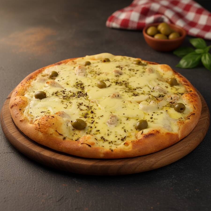 Mussarela, Atum, Champignon, Palmito, Ervilha e Cebola