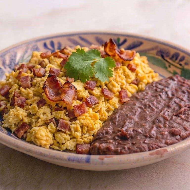 huevos revueltos con tocino