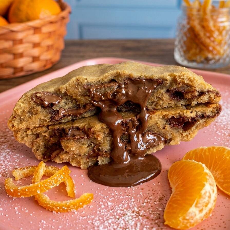 Cookie com gotas de chocolate ao leite e meio amargo com laranja Bahia