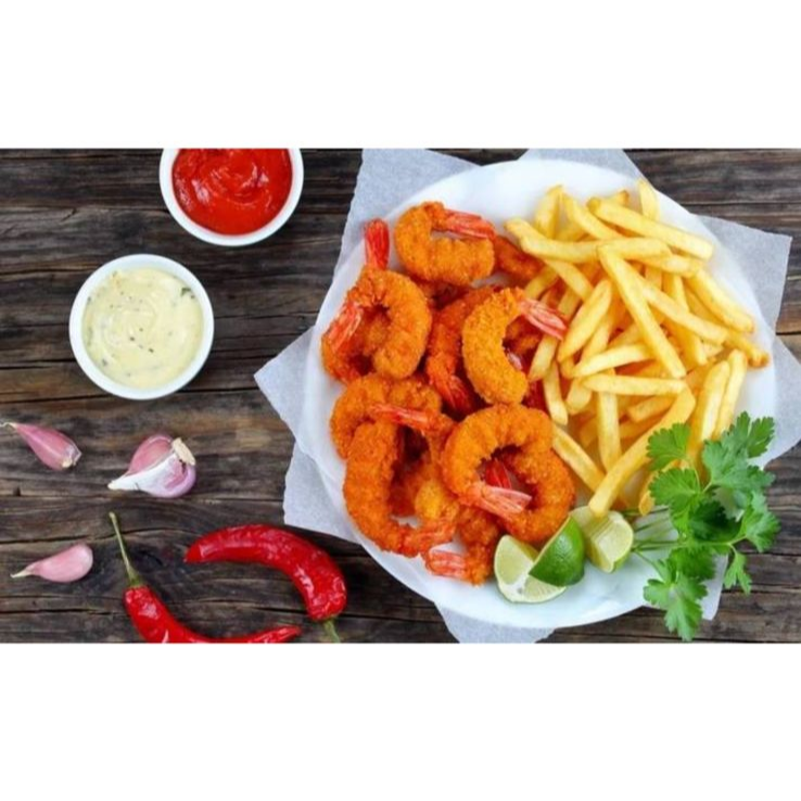 camarones empanizado con papas