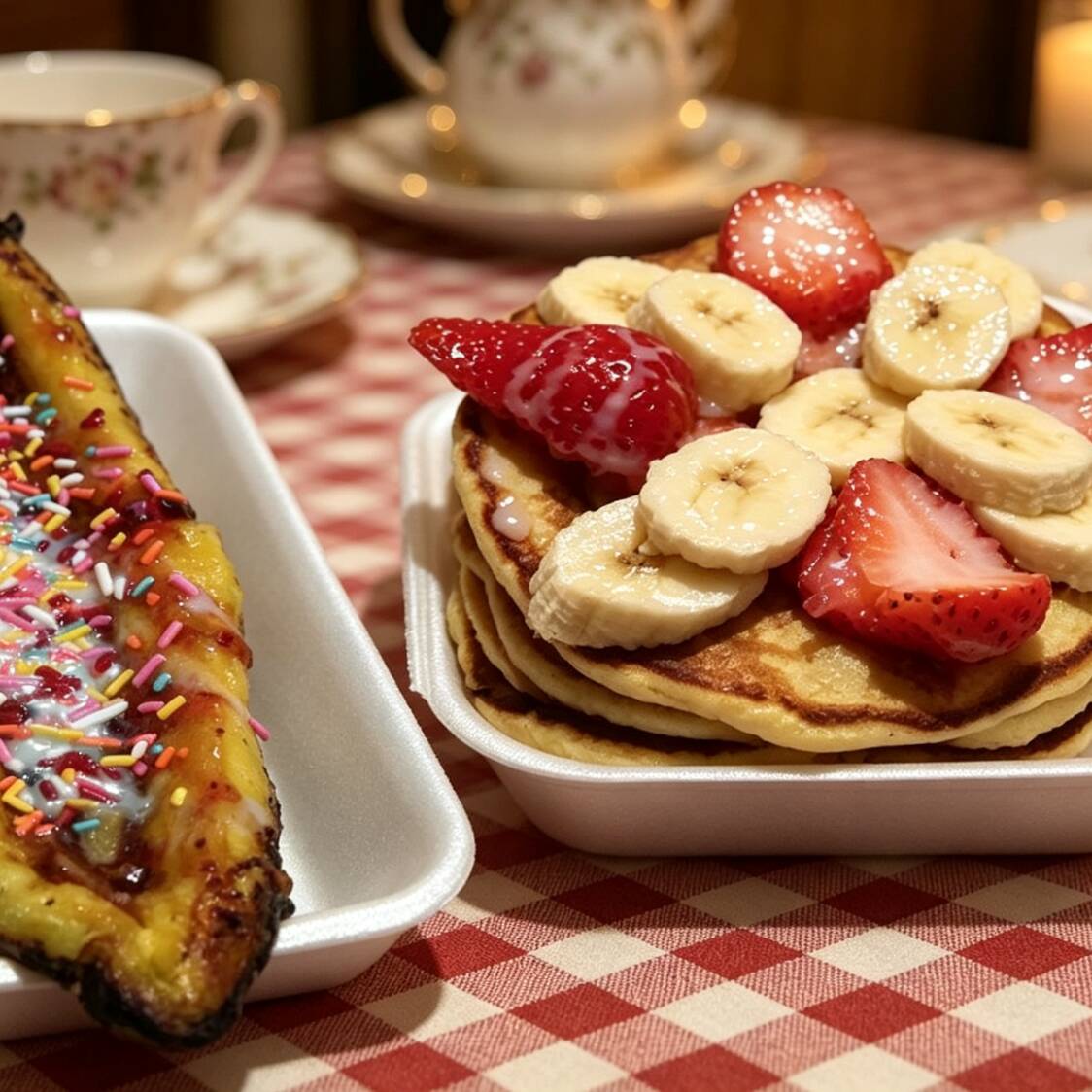 plátano y hotcakes