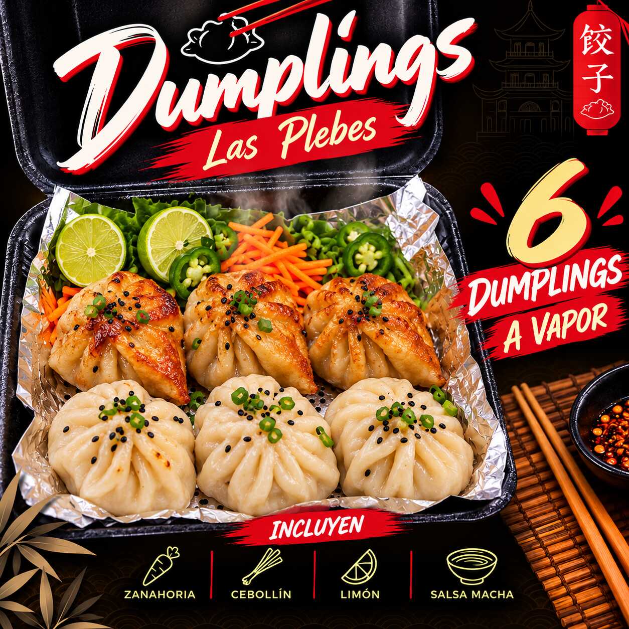 6 Dumplings 3 dorados y 3 a vapor