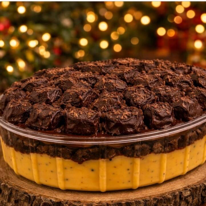 Sobremesa de Maracujá com Brownie e Chocolate tamanho M. Um creme generoso de brigadeiro de maracujá, super cremoso e equilibrado, com uma camada de chocolate meio amargo no meio, trazendo o contraste perfeito entre o doce e o cítrico.
Finalizada com bastante brownie macio por cima, coberto com chocolate meio amargo derretido, garantindo intensidade e muito sabor em cada colherada.
Uma sobremesa marcante, cremosa e simplesmente irresistível. 2000 kg
