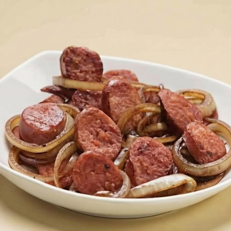 Acompanha: Arroz, feijão, macarrão alho e oleo, linguiça calabresa acebolada fatiada coberta com queijo, molho de tomate, tomate e orégano