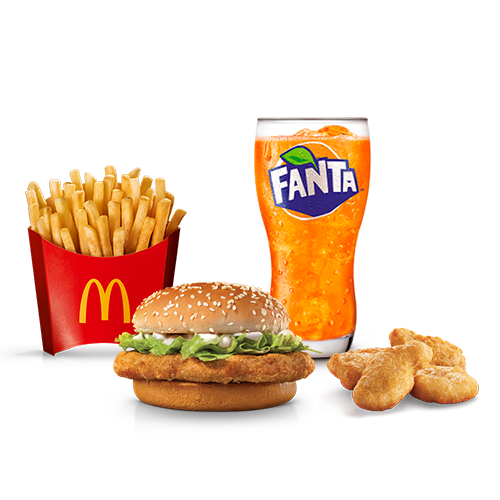 Escolha 4 (quatro) pequenos preços entre as opções: Cheeseburger, Chicken Jr, McFritas Média, Chicken McNuggets 4 unidades e Bebida