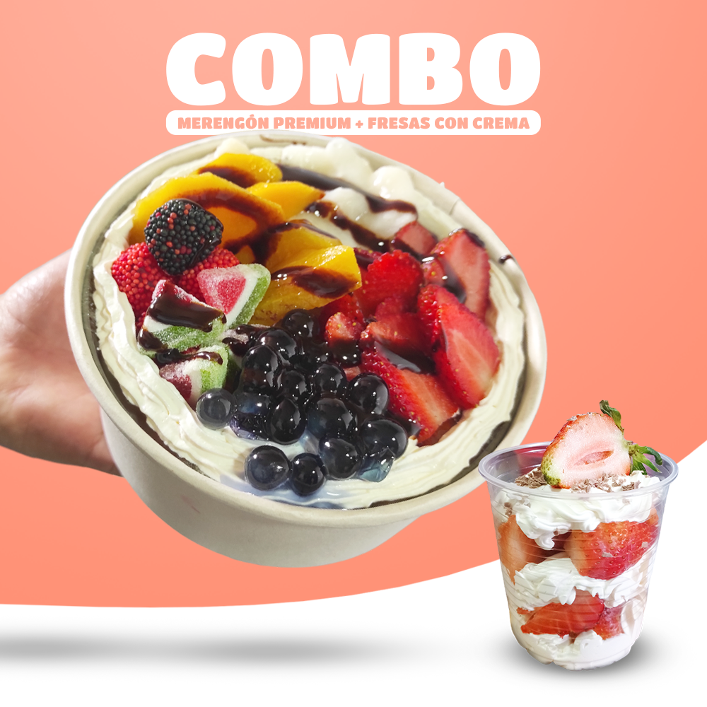 Combo Merengón Premium + Fresas Con Crema (9 Oz)