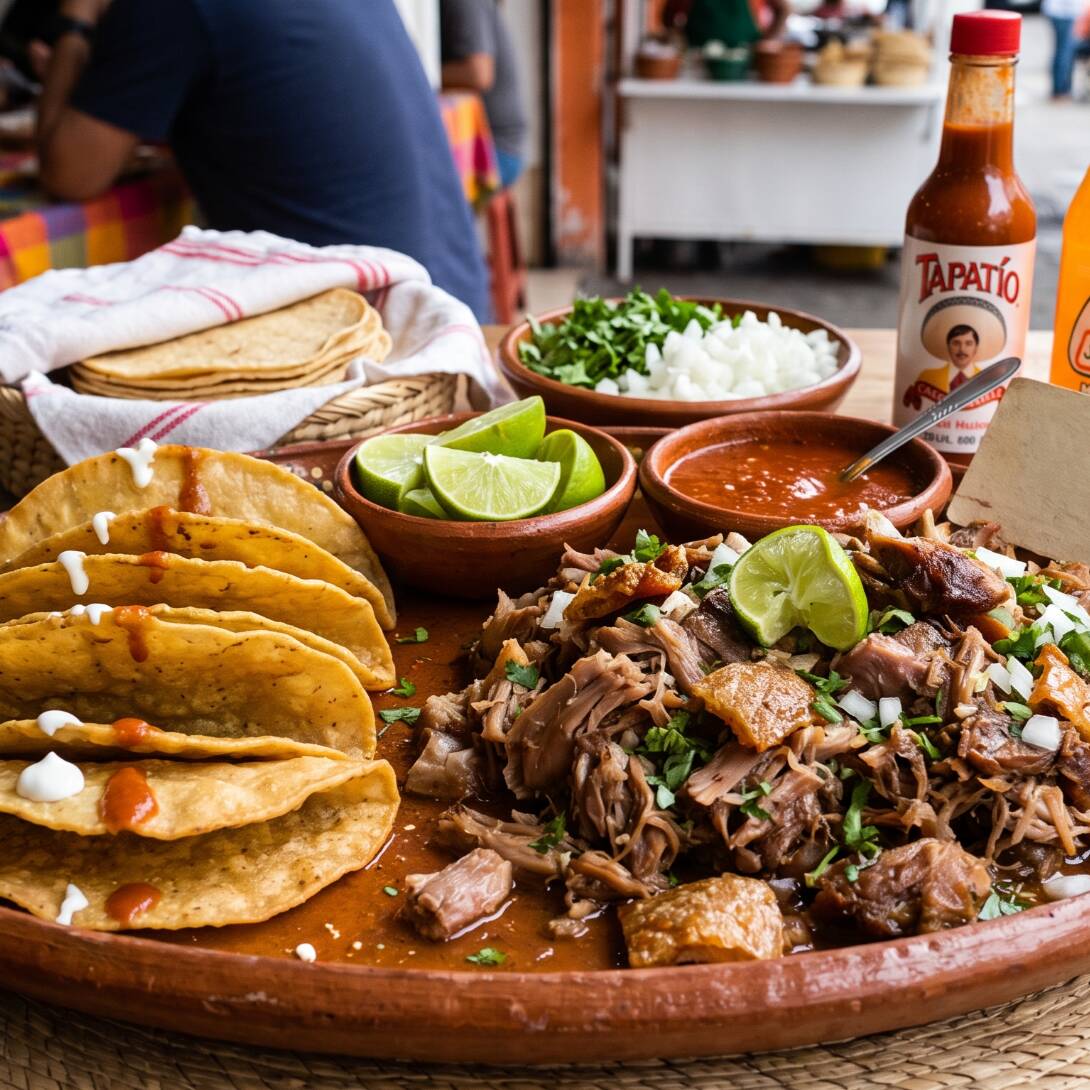 kilo de carnitas con 4 tacos dorados