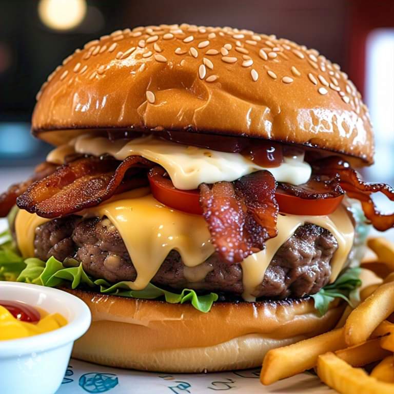 Hamburguesa doble carne con tocino
