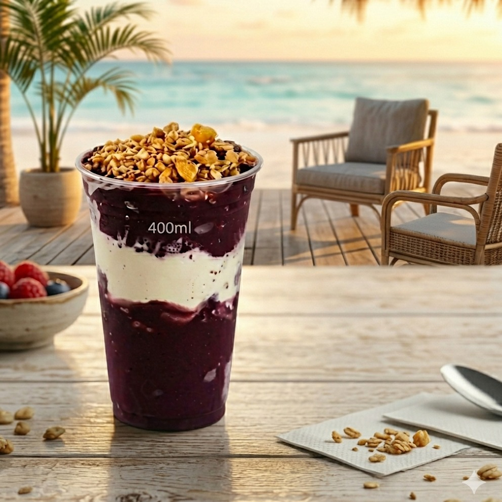 Escolha seus acompanhamentos e monte seu delicioso copo de açaí.