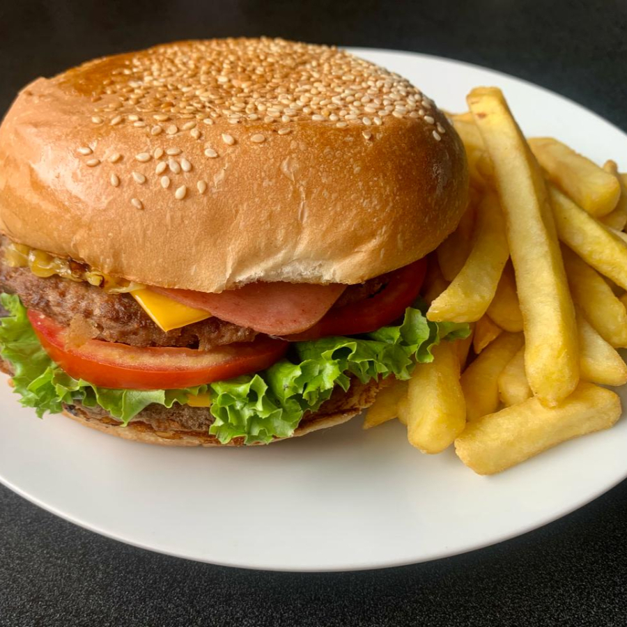 Hamburguesa Jamón y Queso más Papas