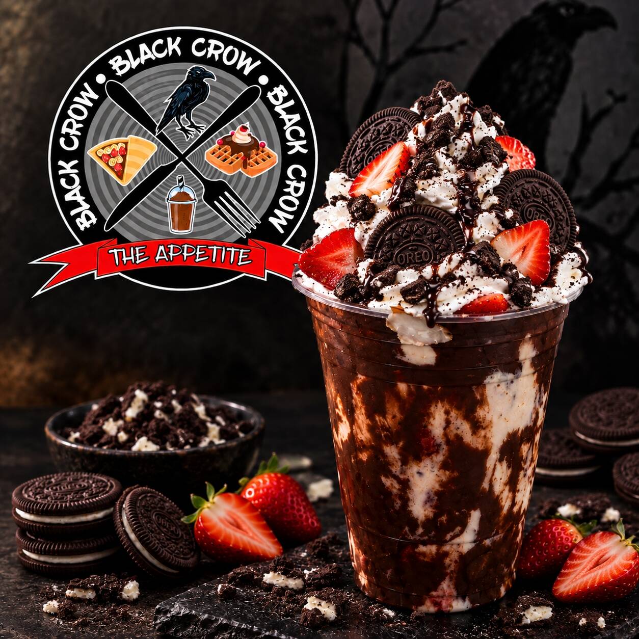 Fresas con crema, nutella y oreo