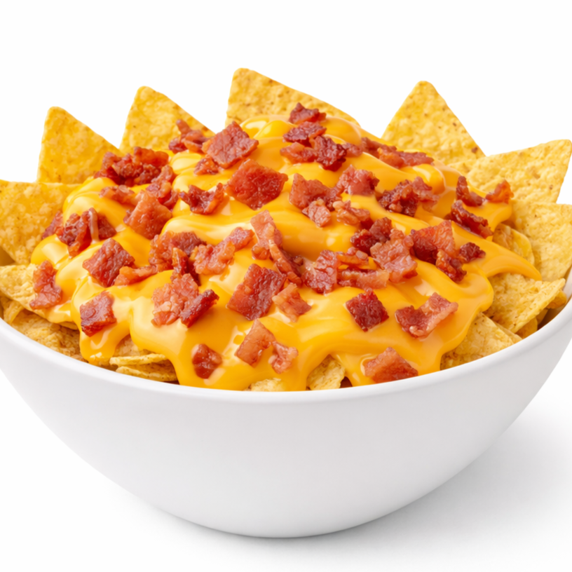 NACHOS CON QUESO CHEDDAR Y TOCINETA