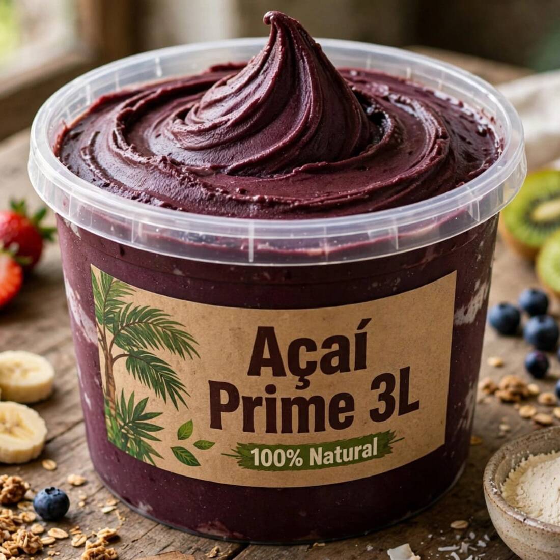 Nosso delicioso açaí, super cremoso, pra tomar com a família e amigos, ou até mesmo pra saborear durante a semana ( Vai Somente 3 Litros de Açaí, Sem acompanhamentos )
