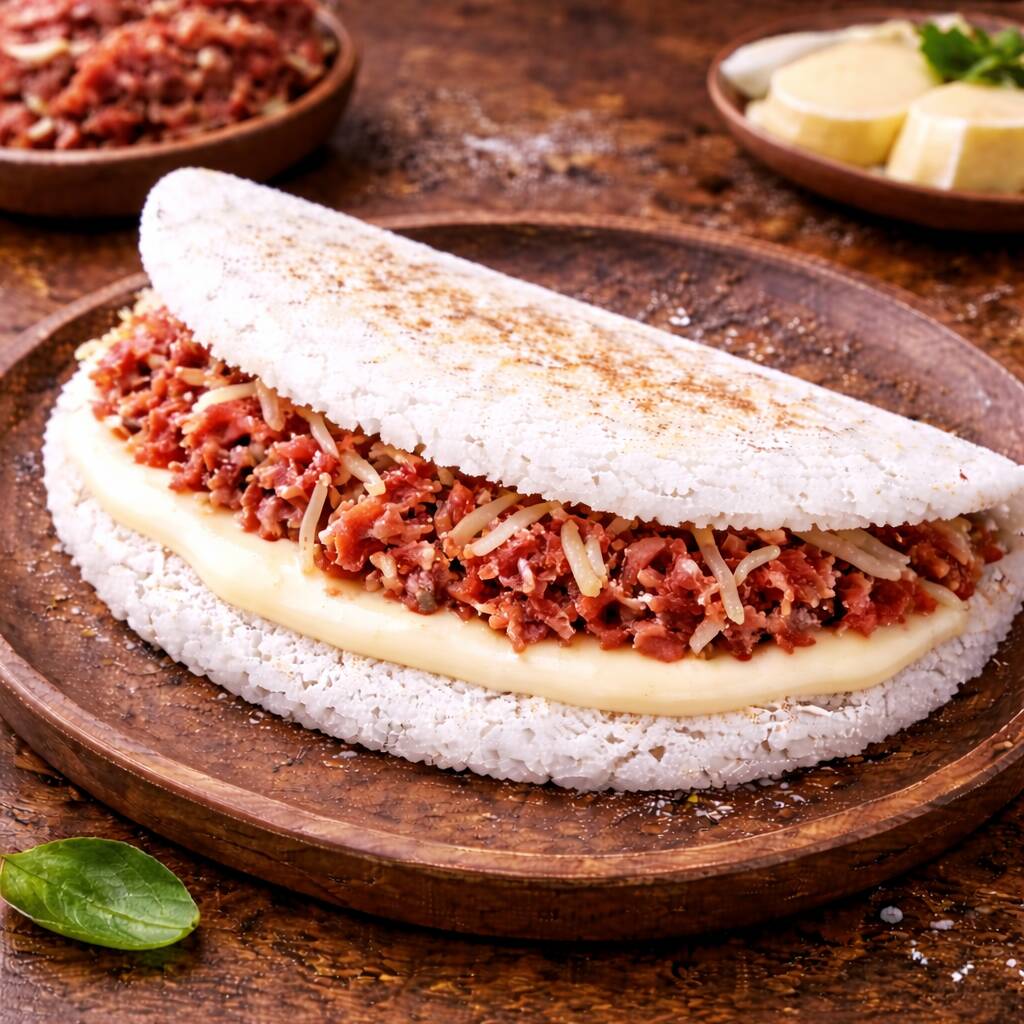 A tapioca favorita dos chefs, muito sabor, feita com calabresa sadia ralado e Catupiry Original, é uma combinação deliciosa e única.