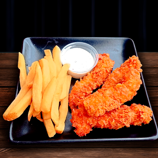 4 Tiras Crispy con Papas Francesa