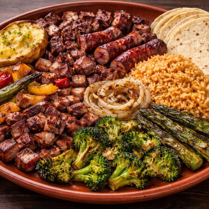 Parrillada Individual, Arrachera, Picaña, Salchich