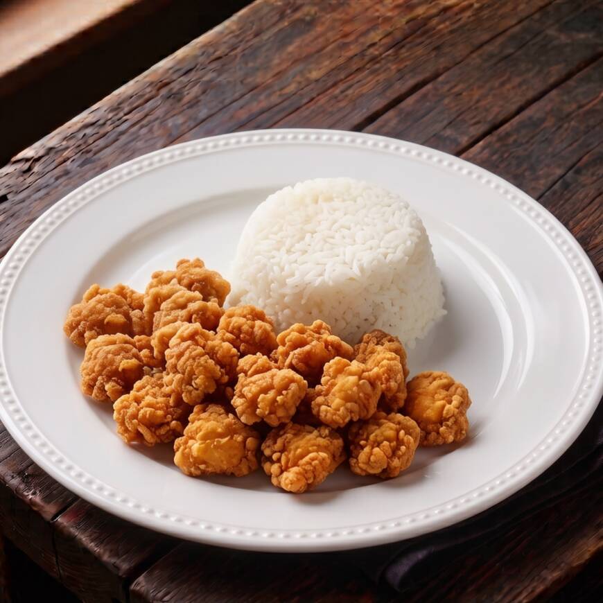 Chicharrón de Pollo Picante con Papa y Chaufa