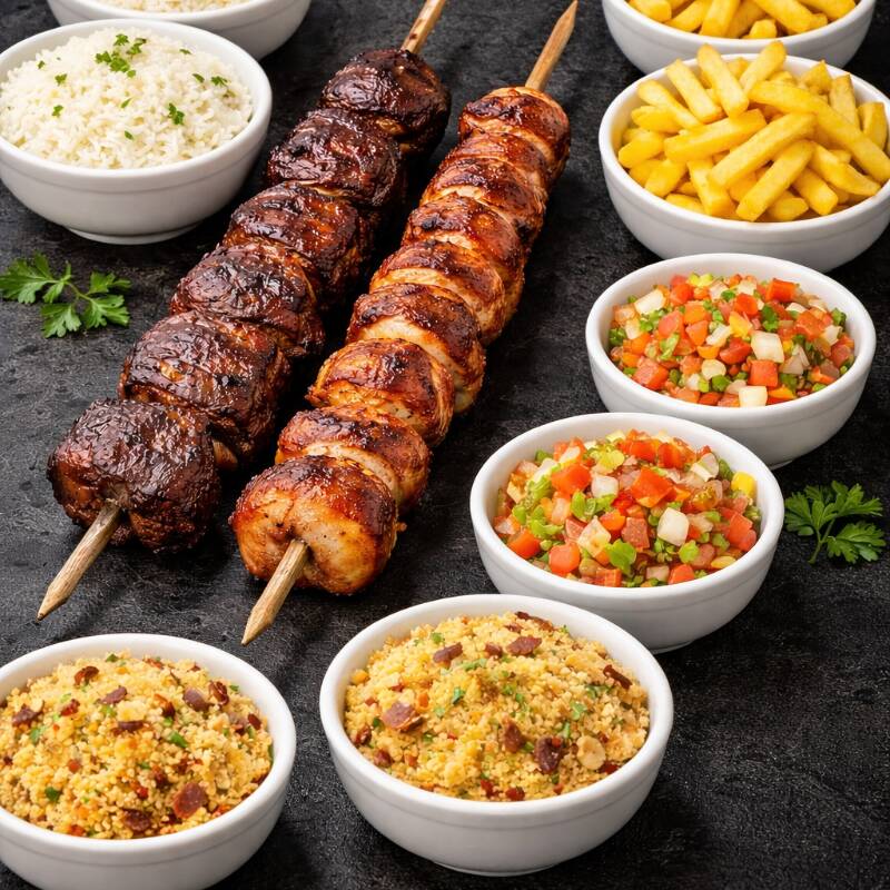 O Super Completo #01 da madame é composto por 2 espetos à escolha do cliente, acompanha 2 quentinhas com arroz, batata frita, farofa e vinagrete. Capricho, sabor e qualidade em um só combo! 😋🔥