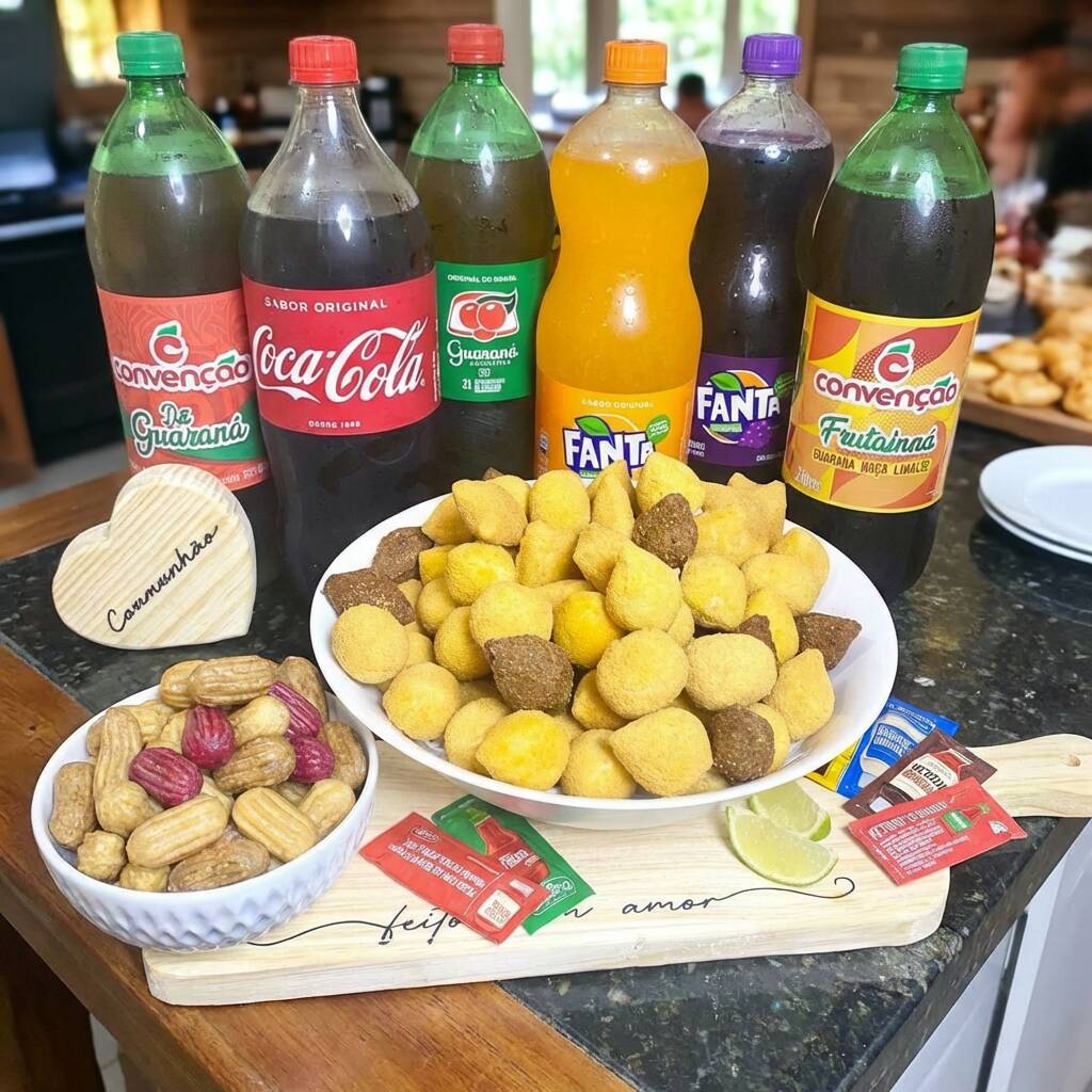 100 salgados festa + 50 churros mini + 01 refrigerante 2l