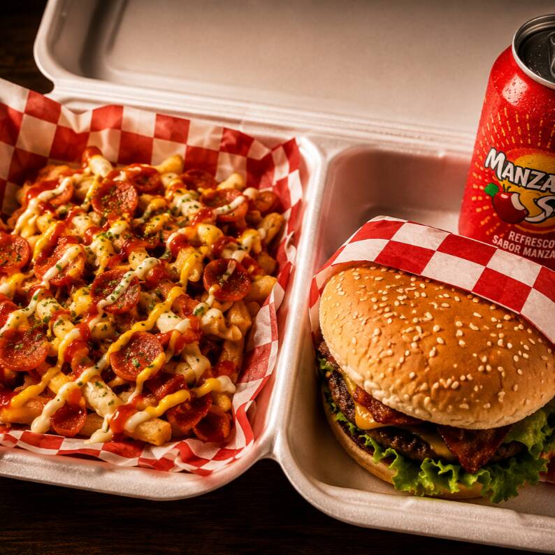 Burguer con Locas y Bebida