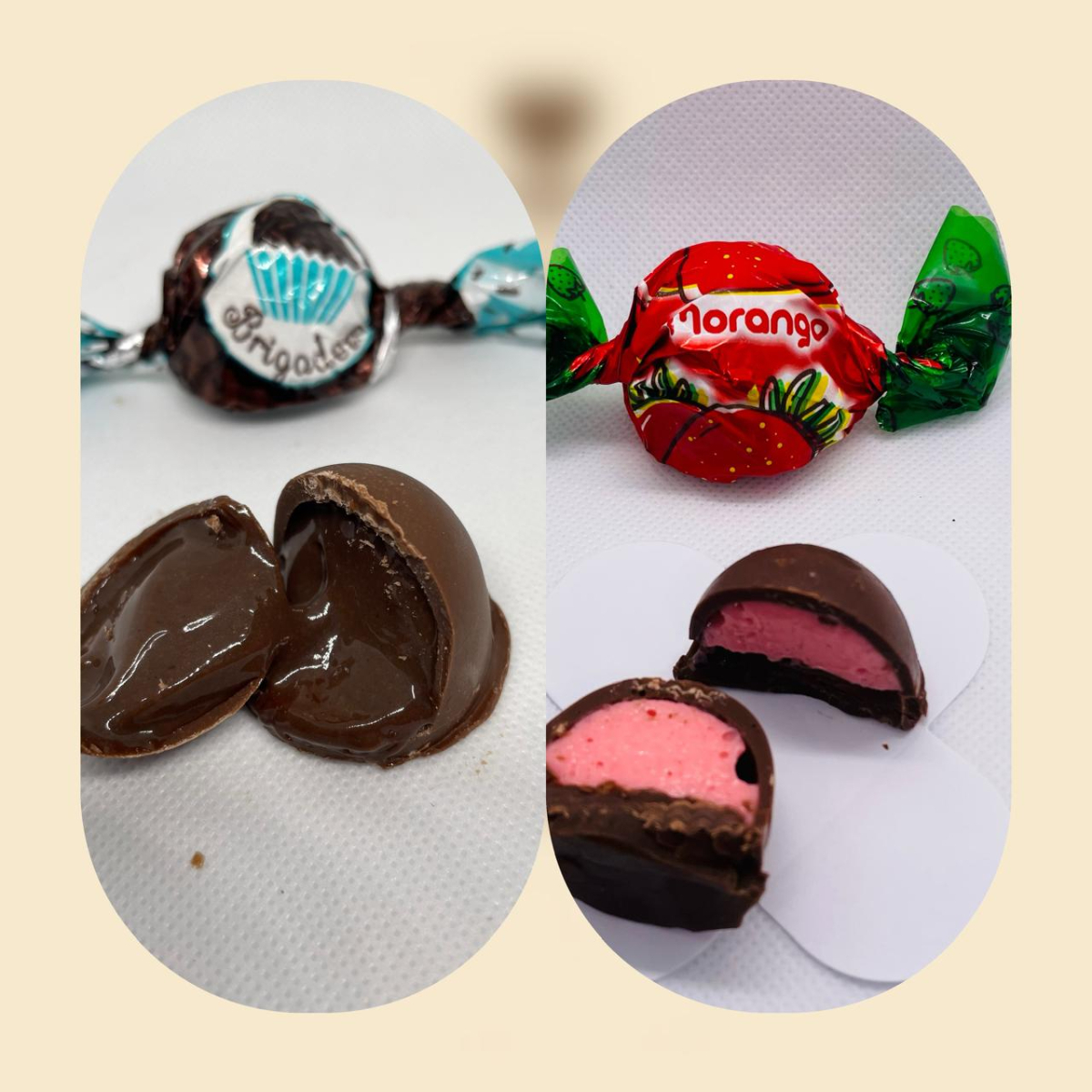 3 deliciosas trufas de Morango e 2 trufas de brigadeiro