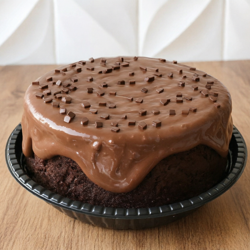 Nosso bolo vulcão de chocolate é feito com uma deliciosa massa de chocolate úmida no ponto certo, coberta com Brigadeiro 50% cacau e finalizada com Granulé Melken meio amargo! Bolo de 18 cm, pesa aprox. 1kg, rende 16 fatias