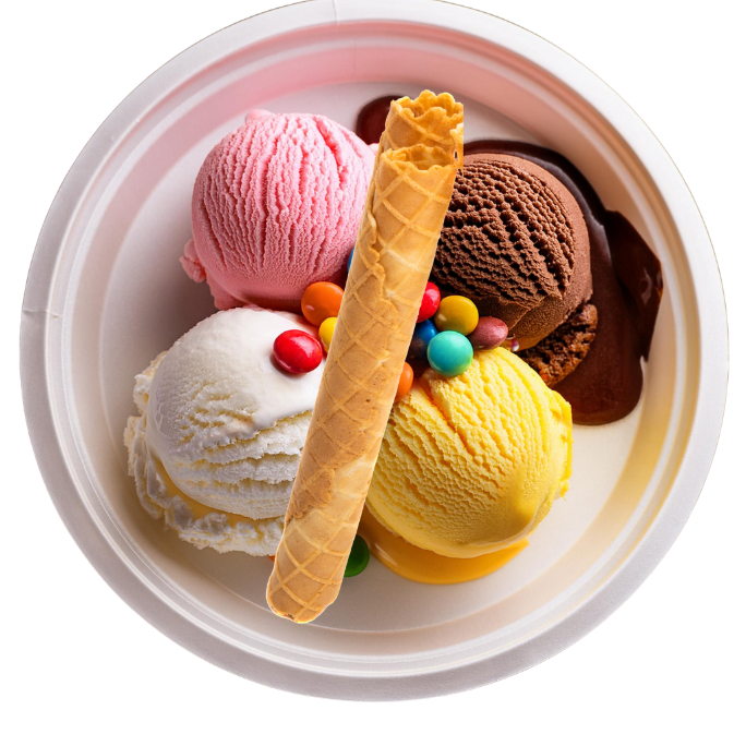 Delicie-se com o nosso 'Combinado', uma seleção premium da categoria 'Sorvete'. Esta maravilha gelada é composta por quatro bolas de sorvete cremoso, regadas com uma calda irresistível. Para complementar, acrescentamos jujubas coloridas e um biscoito crocante, ambos proporcionando uma textura única. A coroação do prato é o chantilly leve e a farinha de biscoito, que acrescentam uma camada extra de sabor. E para finalizar, acompanha uma casquinha de biscoito crocante que proporciona um contraste perfeito. Um prato ideal para os amantes de doces e sorvetes!