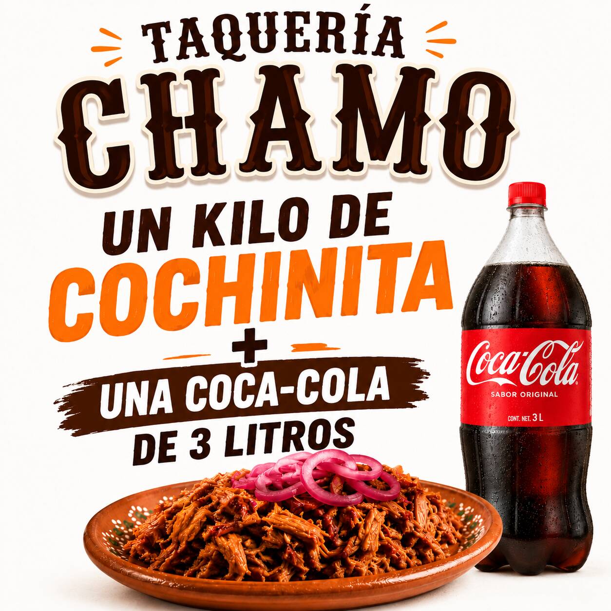 Un Kilo de Cochinita+ Una Coca Cola 3 Litros