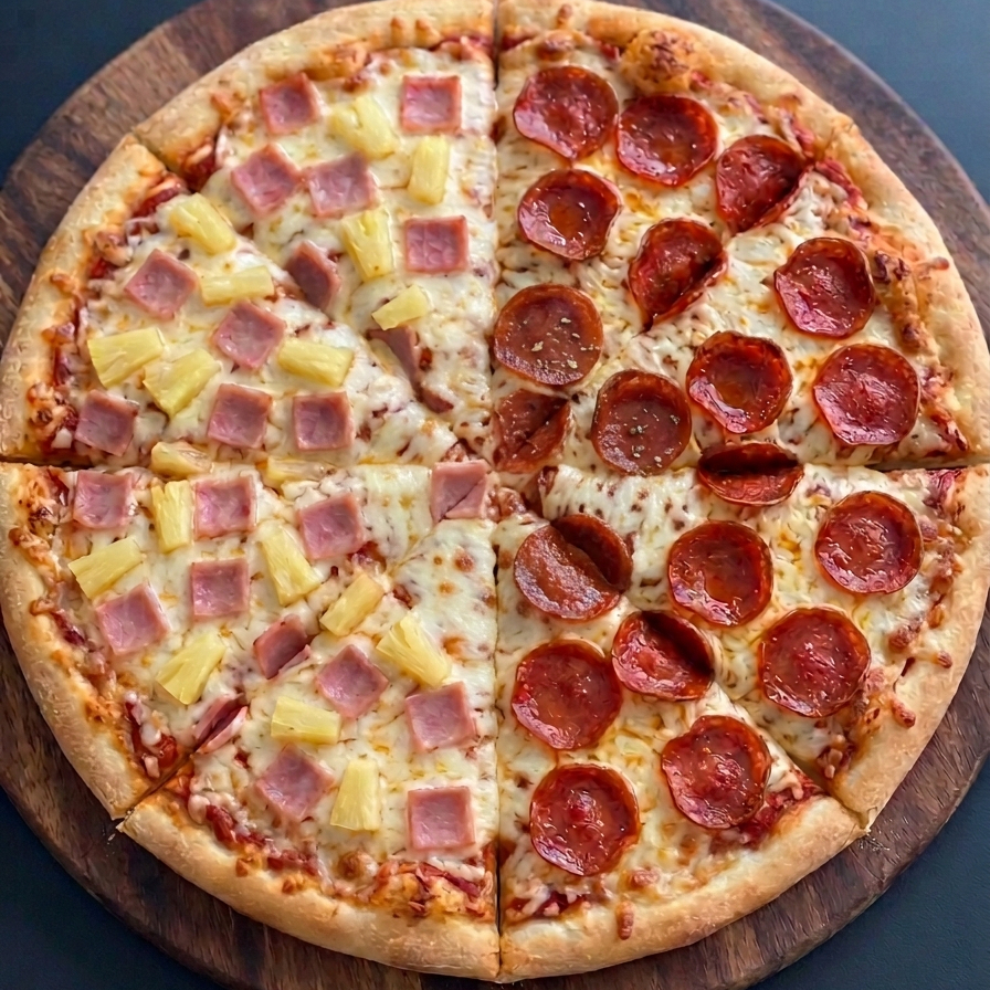 Grande Mitad Pepperoni-Mitad Hawaiana 8 Porciones