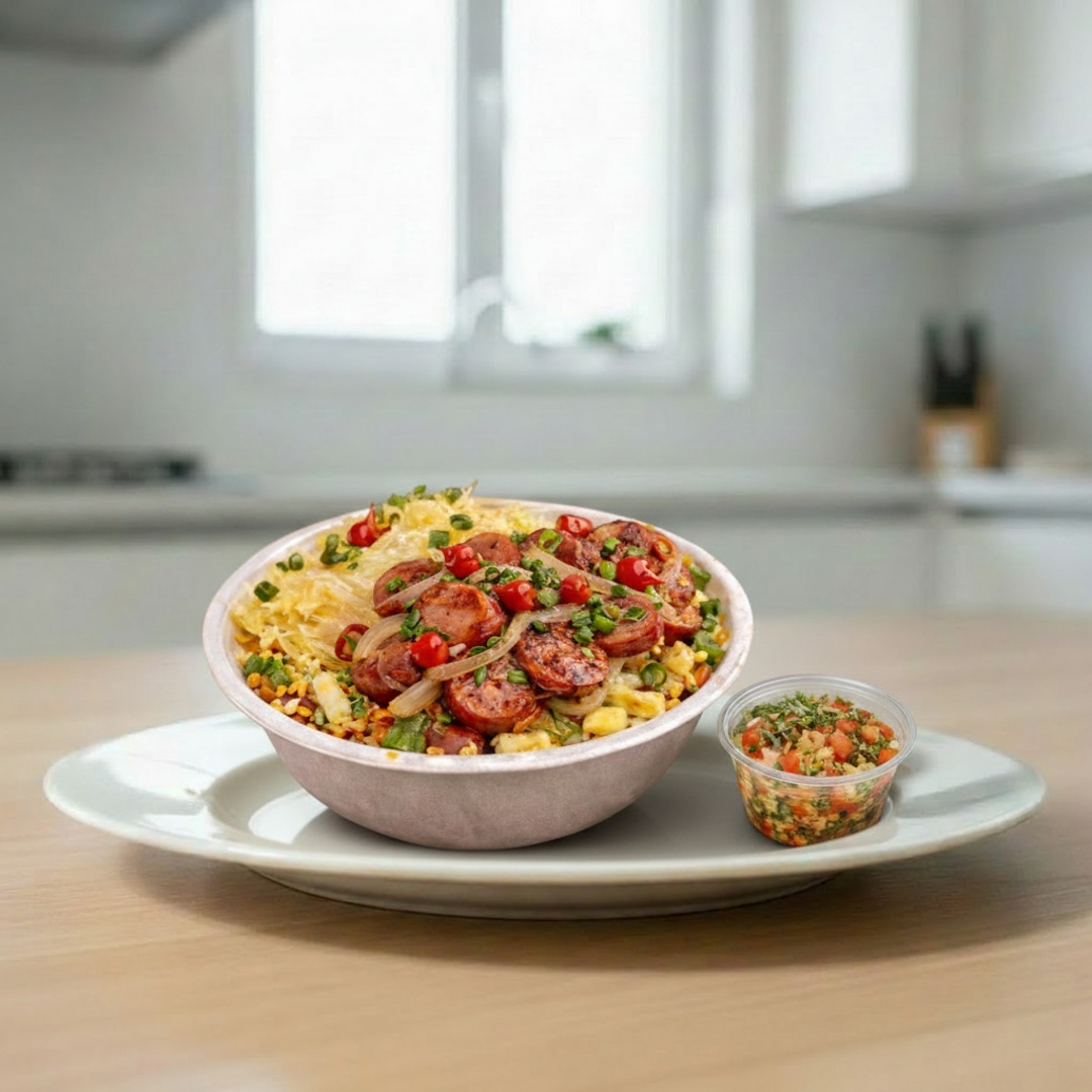 Nosso Delicioso Baião De Dois, É Feito Com Linguiça Defumada, Cebola, Arroz, Feijão De Corda Legitimo, queijo coalho, Regado Com Manteiga De Garrafa Pra Deixar Aquele Sabor Inconfudivel, Tempero Baiano, Coloral E Salsinha. Acompanha Mandioca Frita Na Manteiga E Vinagrete , Finalizado Com Cebolinha E Pimenta Biquinho. ( indicado pra 1 pessoa )