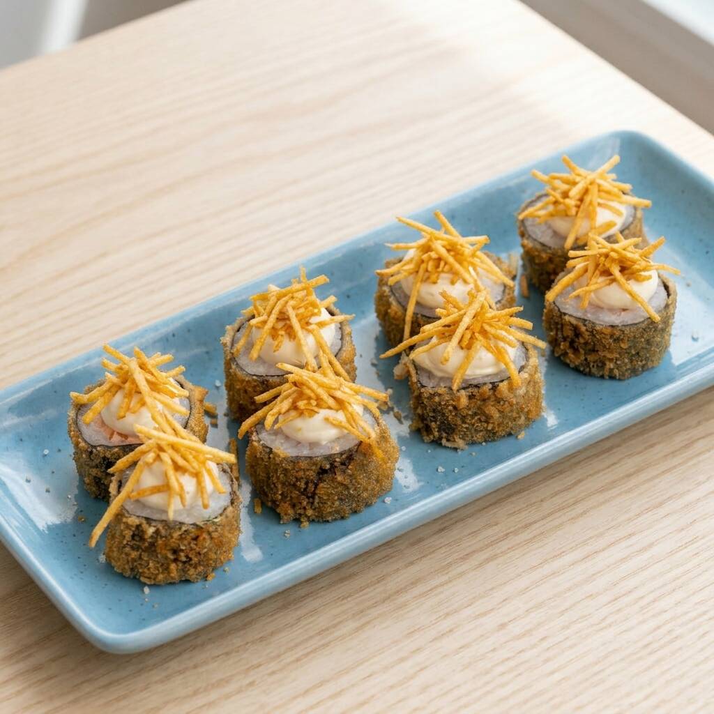 Hot rolls empanados com batata crispy.