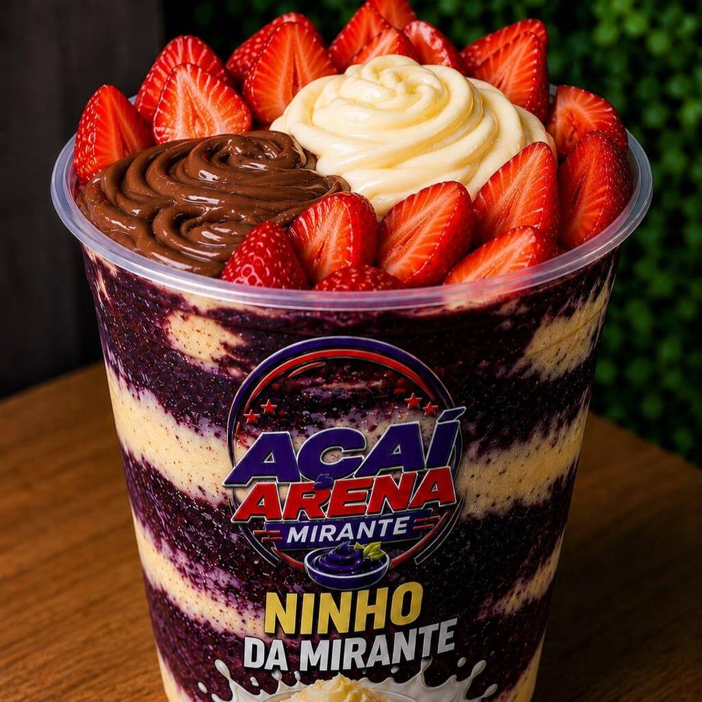 Creme açaí, nutella , creme de ninho, morango, leite em pó e leite cond.
Em camadas!